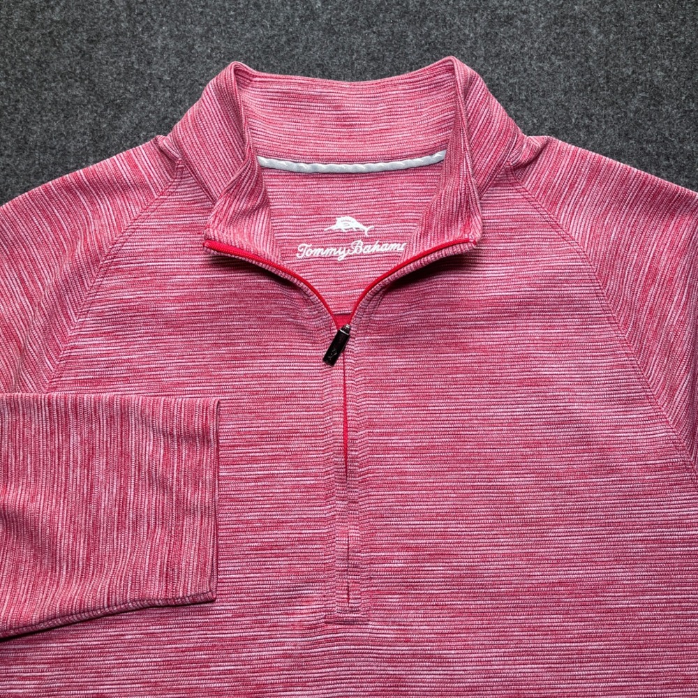 Tommy Bahama Pullover Mens Medium Red Excellent 1/4 Zip Space Dye Ribbed Top